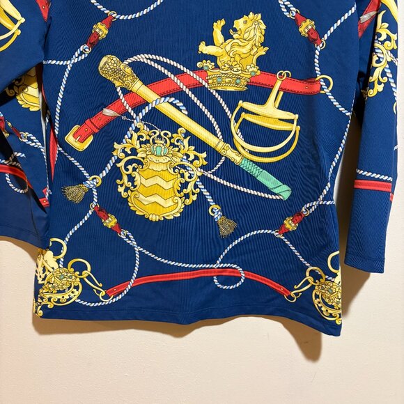 J McLaughlin Catalina Cloth Blue Equestrian Lion Rope Signature 3/4 Sleeve Tee - Picture 9 of 13